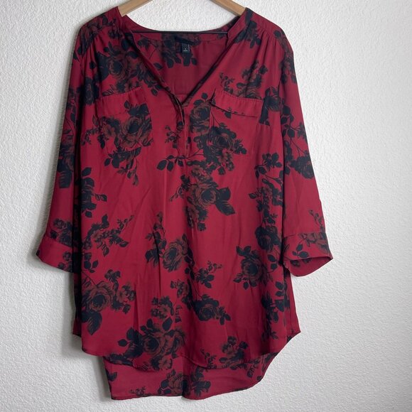 Torrid Red and Black Floral Tunic - Picture 2 of 8